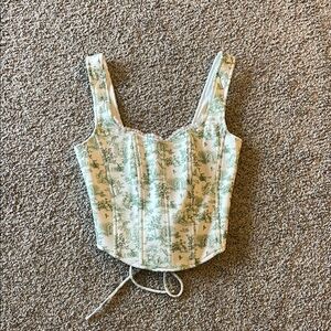 Floral Green and White Women Corset Top